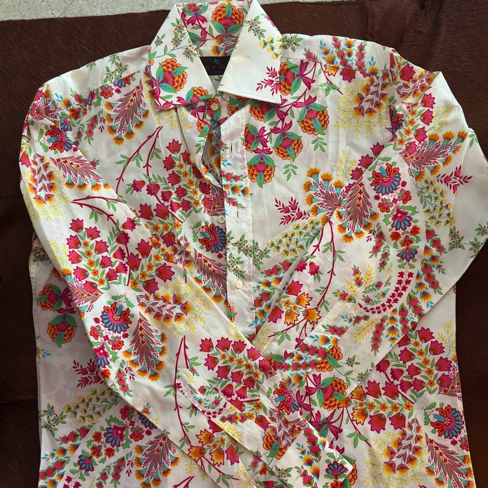 ETRO Printed Long Sleeve Button Down Dress Shirt